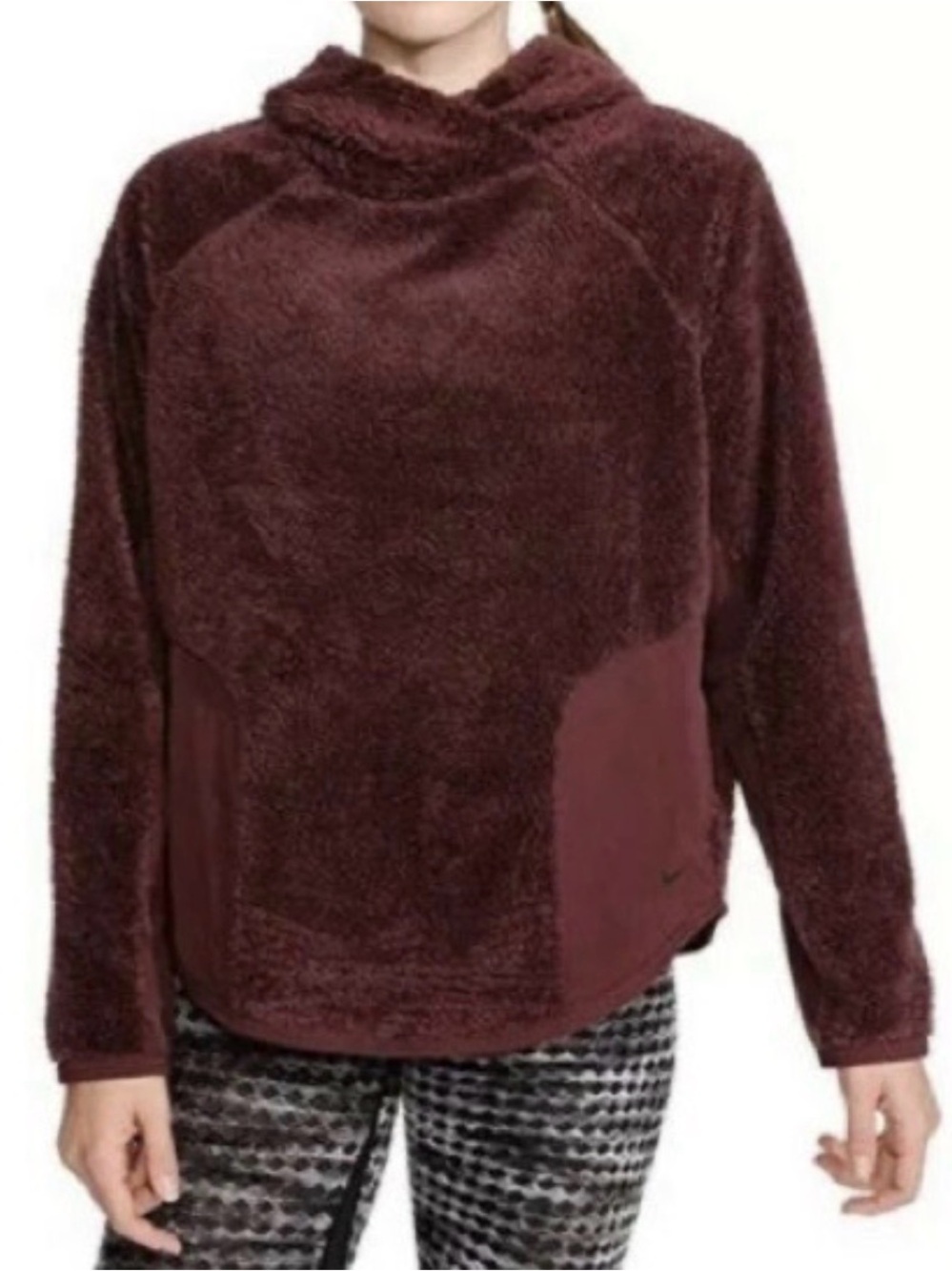 Nike Sherpa Therma Fleece Training Hoodie Sweatshirt Pocket Burgundy Women M